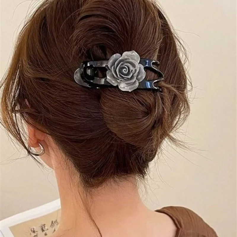 

Элегантный ретро-зажим с камелией и утконосом, женский держатель для хвоста на затылке, зажим в виде акулы, корейский стиль, аксессуары для укладки волос, новинка