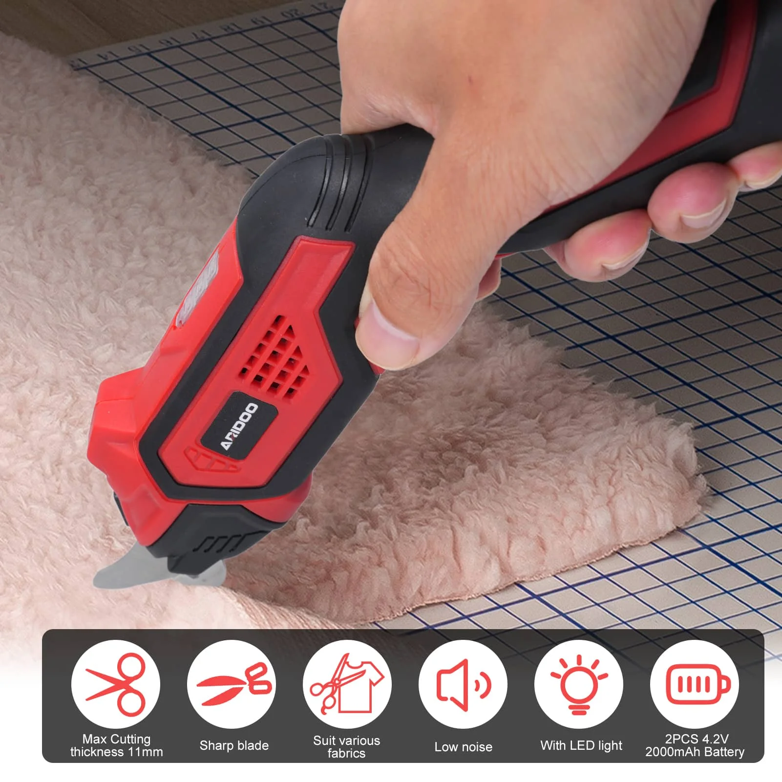 Electric Scissors for Fabric, Leather, Carpet, PVC and Cardboard Cordless Cutter 4.2V 2000mAh Battery with LED Light