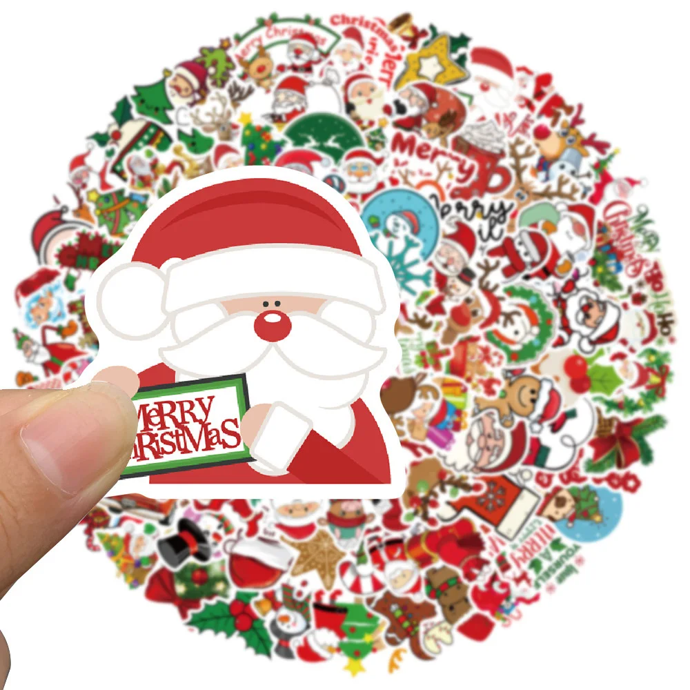 

10/30/50/100pcs Merry Christmas Cartoon Stickers Cute Santa Claus Graffiti Sticker Water Bottle Luggage Phone Kawaii Decals Toy