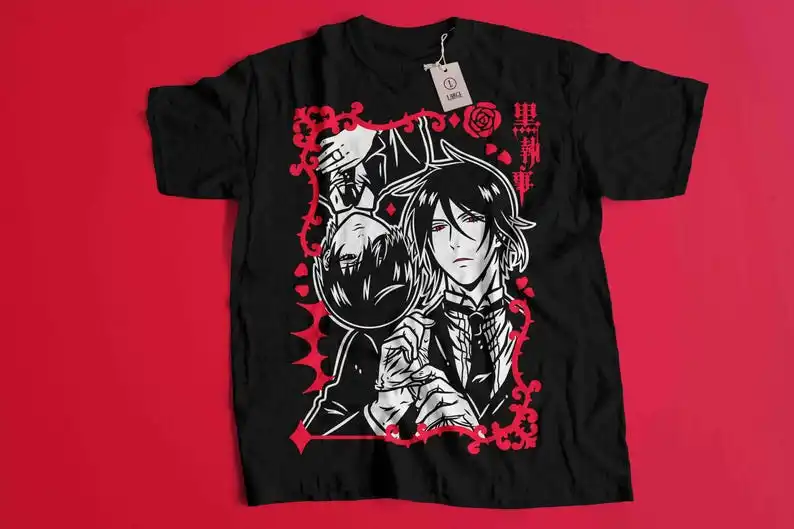 تي شيرت أسود للجنسين، Ciel Phantomhive، Sebastian، Kuroshitsuji 01