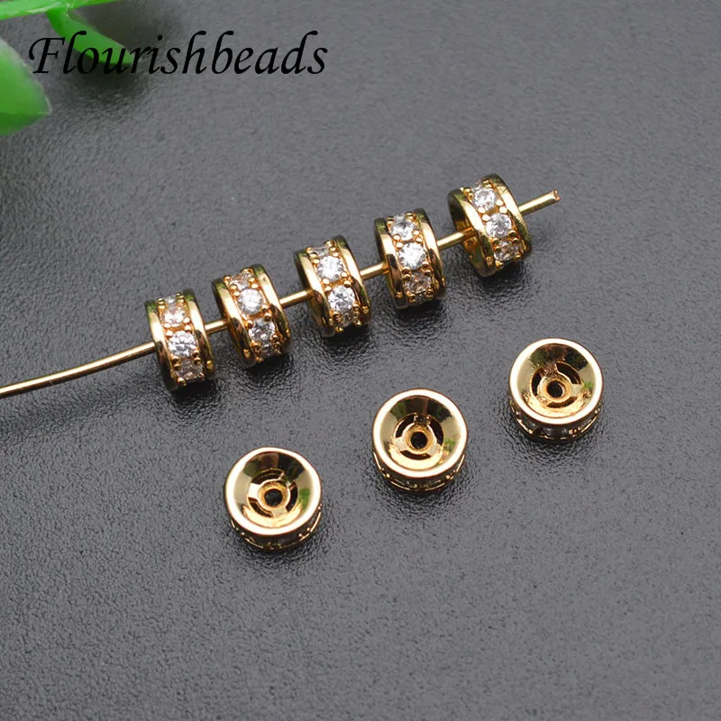 High Quality Gold Plated CZ Beads Paved 6mm Rondelle Spacer Loose Beads DIY Jewelry making supplier 50pcs/lot