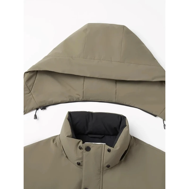 Chericom Men's Winter Detachable Hood Down Jacket with Stand Collar Print Design Slanted Pockets Velcro Cuffs Workwear Y298616Y