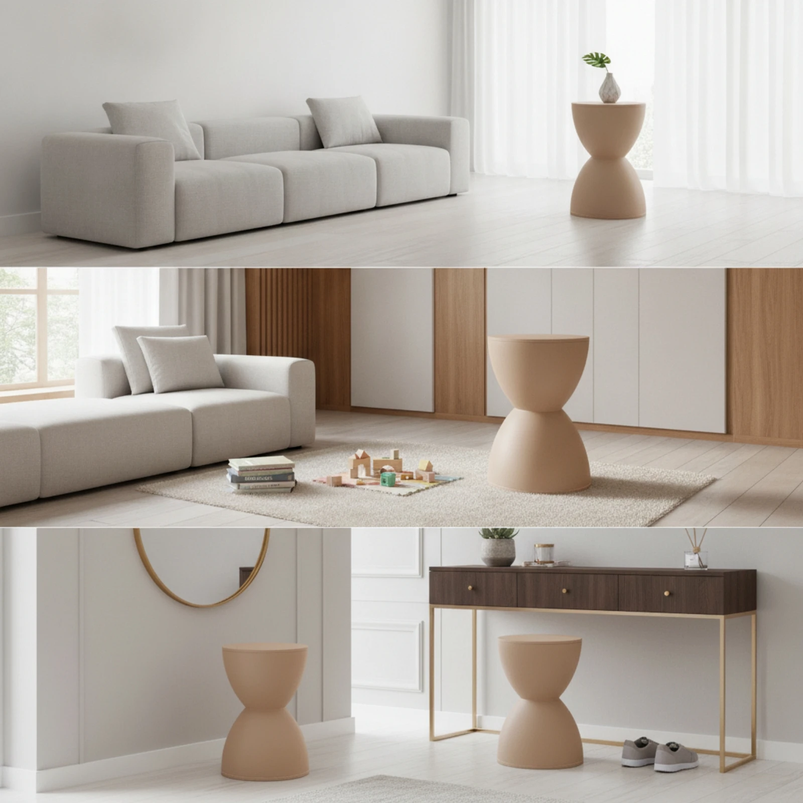 Plastic Stool Multipurpose Hourglass Stool Side Table Modern Furniture Minimalist for Living Room, Bedroom