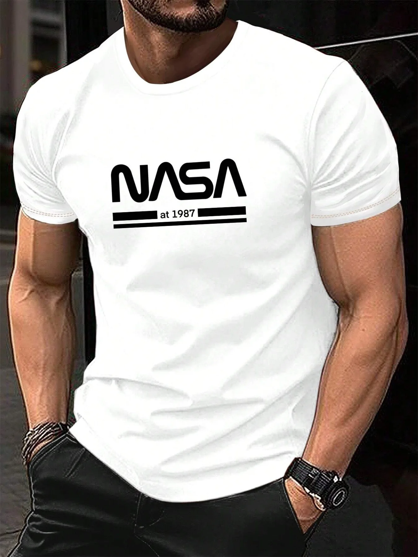 

Men's summer 100_ cotton fashionable casual loose fit plus size letter pattern printed sports round neck short sleeved T-shirt