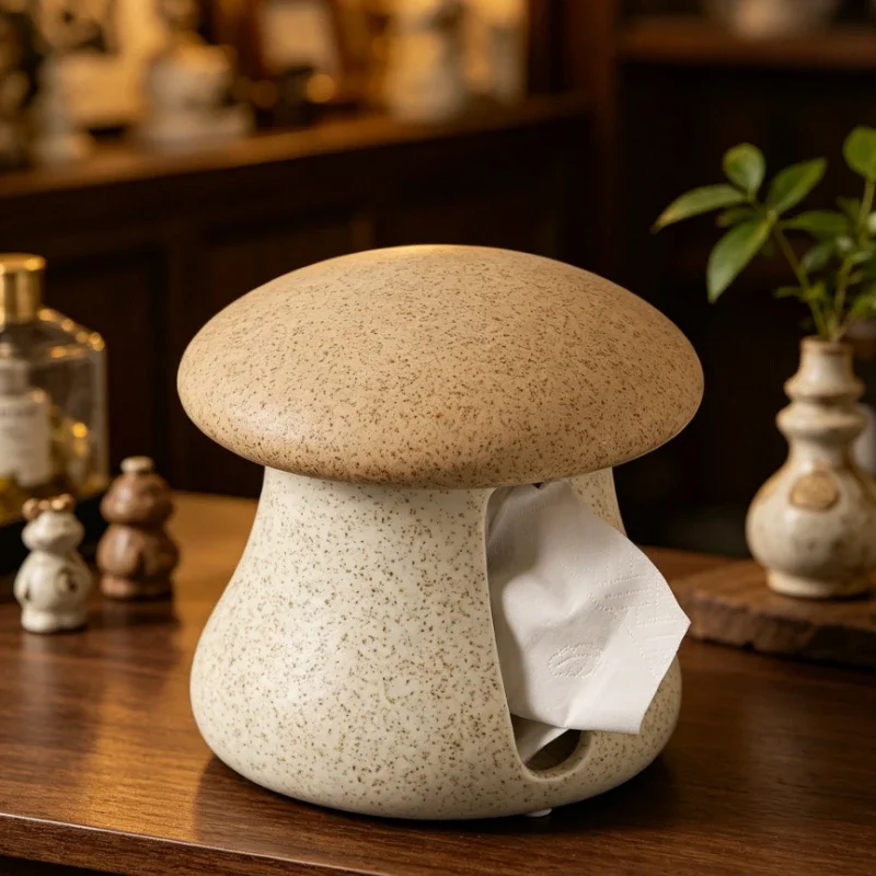 Ceramic Mushroom Tissue Holder Mid Century Style Decorative Tissue Box Creative Napkin Dispenser Home Living Room Table Ornament