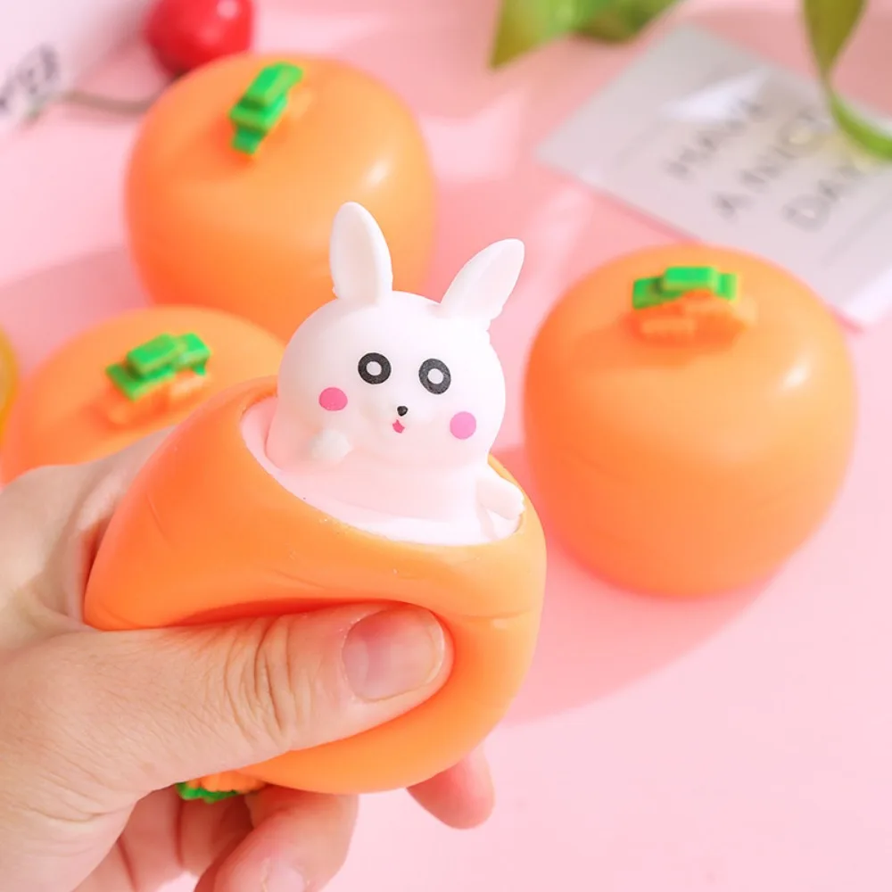 Funny Carrot Rabbit Cup Squeeze Toys Stress-relieving Bunny Pinch Fun Stress Ball Vent Squirrel Cup Prank Toy Fidget Toys Gifts