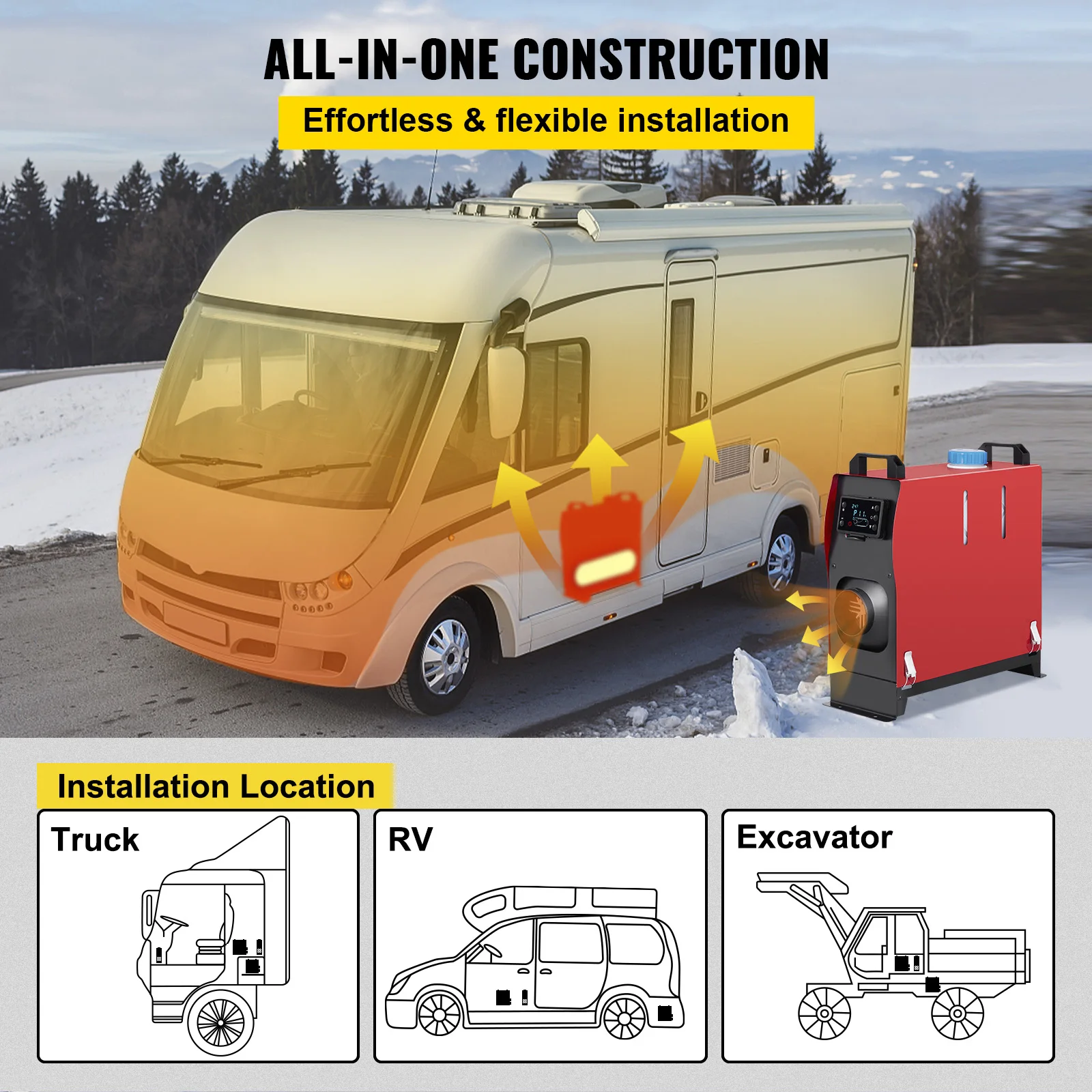 VEVOR 5KW Diesel Air Heater All in One 12V Diesel Parking Heater Silencer  Diesel Heater Remote Control with LCD Switch for RV