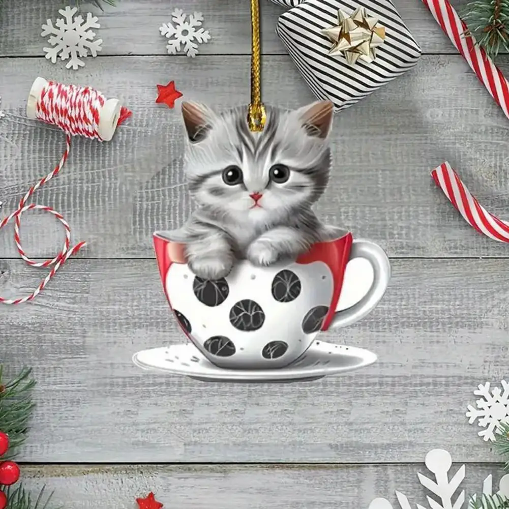 Lightweight Car Charm with Lanyard Bunny Christmas Ornaments Set 2d Flat Acrylic Rabbit Pendants Decorative Hanging for Tree