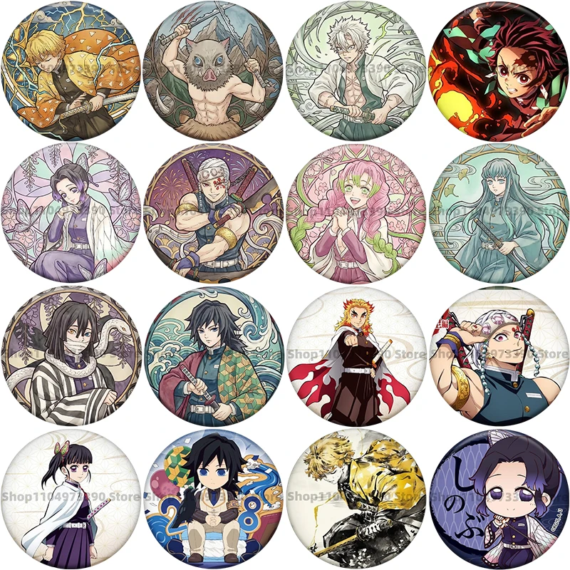 Anime Demon Slayer Abzeichen Tanjiro Inosuke Zenitsu Shinobu Mitsuri Button-Pin für Ita-Taschen Kleidung Sammlung Revers-Brosche Geschenk