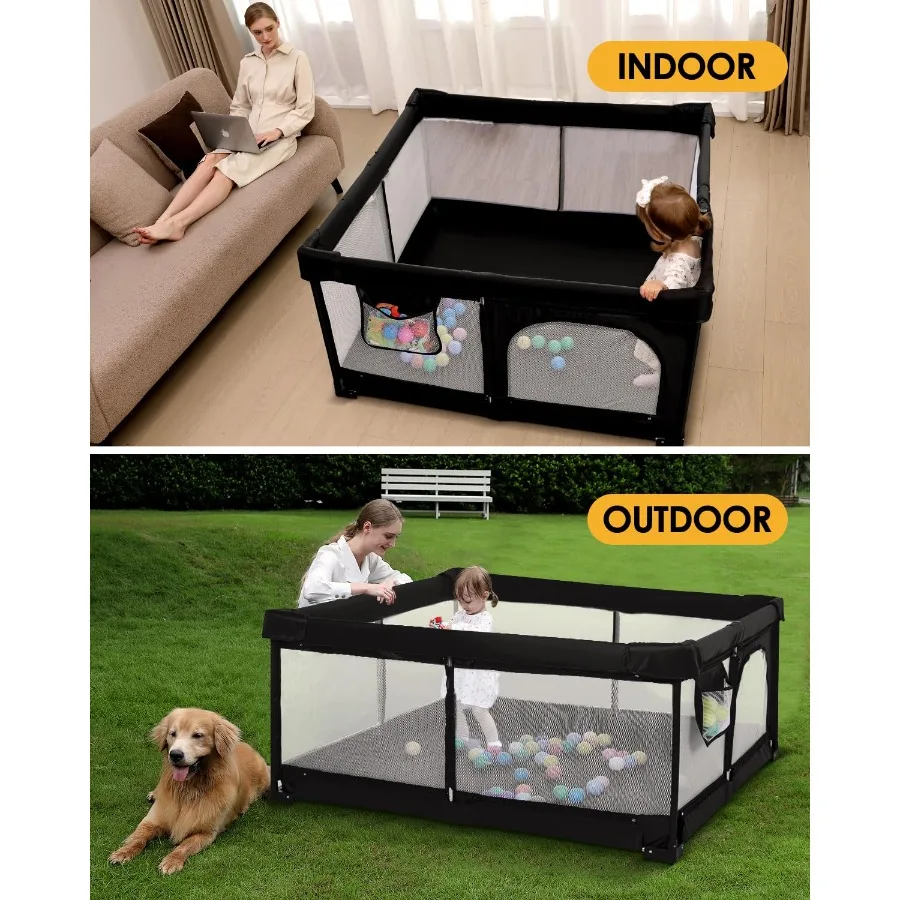 Składany kojec dla dziecka 130x130 cm, do użytku wewnątrz i na zewnątrz, z pojedynczą ramą, oddychająca siatka, antypoślizgowa podstawa, przenośny kojec.