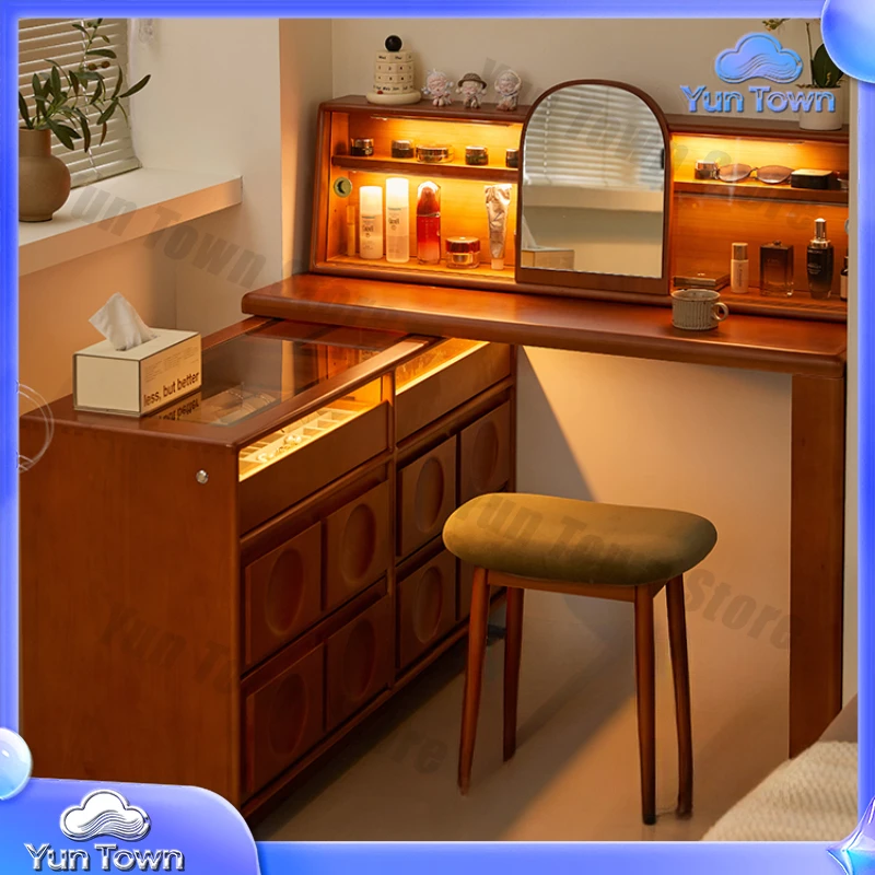 Simple Bedroom Vanity Tables Brown Adult Folding Nordic Compact Unique Dressers House Storage Glass Penteadeira Furniture