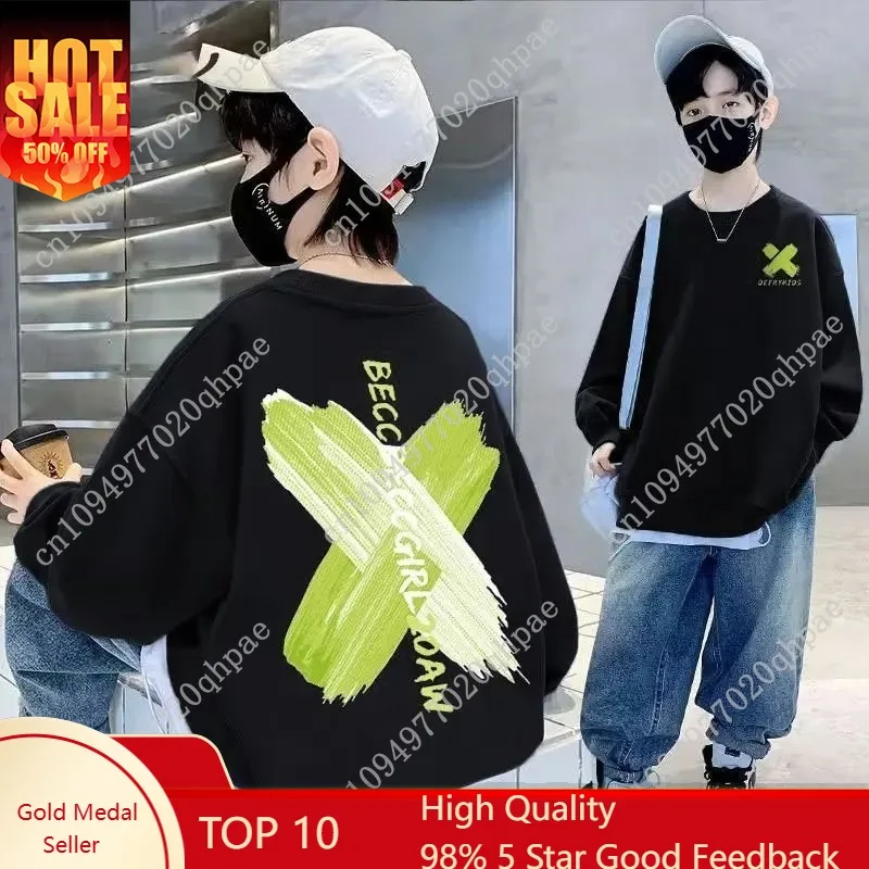 

Новинка 2023 года, детская одежда, повседневные толстовки для мальчиков и девочек, весенне-осенние детские модные повседневные универсальные пуловеры с круглым вырезом и принтом