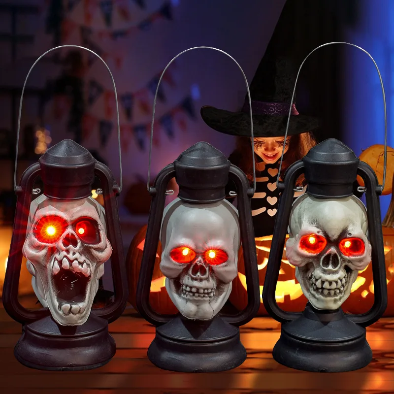 

Skull Headlights Halloween Light Ornament Red Light Portable Skull Hanging Haunted House Bar Secret Room Scene Dress Up