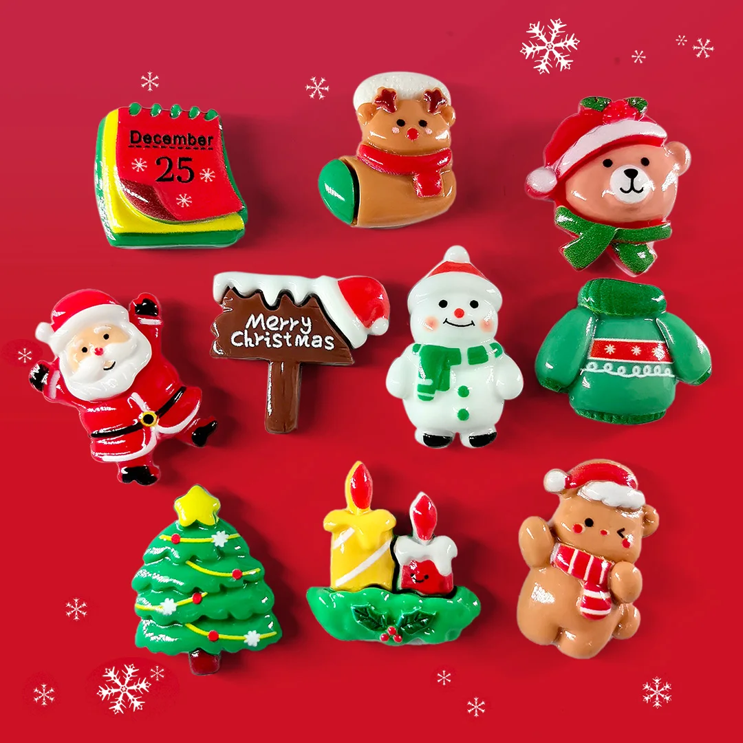 10pcs Christmas Bear Deer Snowman Santa Claus Gifts Figurine Resin Refrigerator Fridge Magnet Diy Kitchen Decoration Accessories