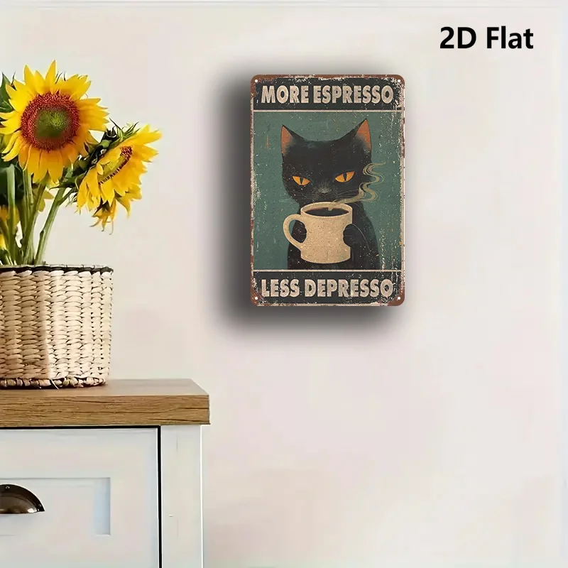 Black Cat Coffee Vintage Metal Sign, Retro Poster 2D Outdoor Street Sign, Waterproof Rustproof Easy to Hang Multifunctional