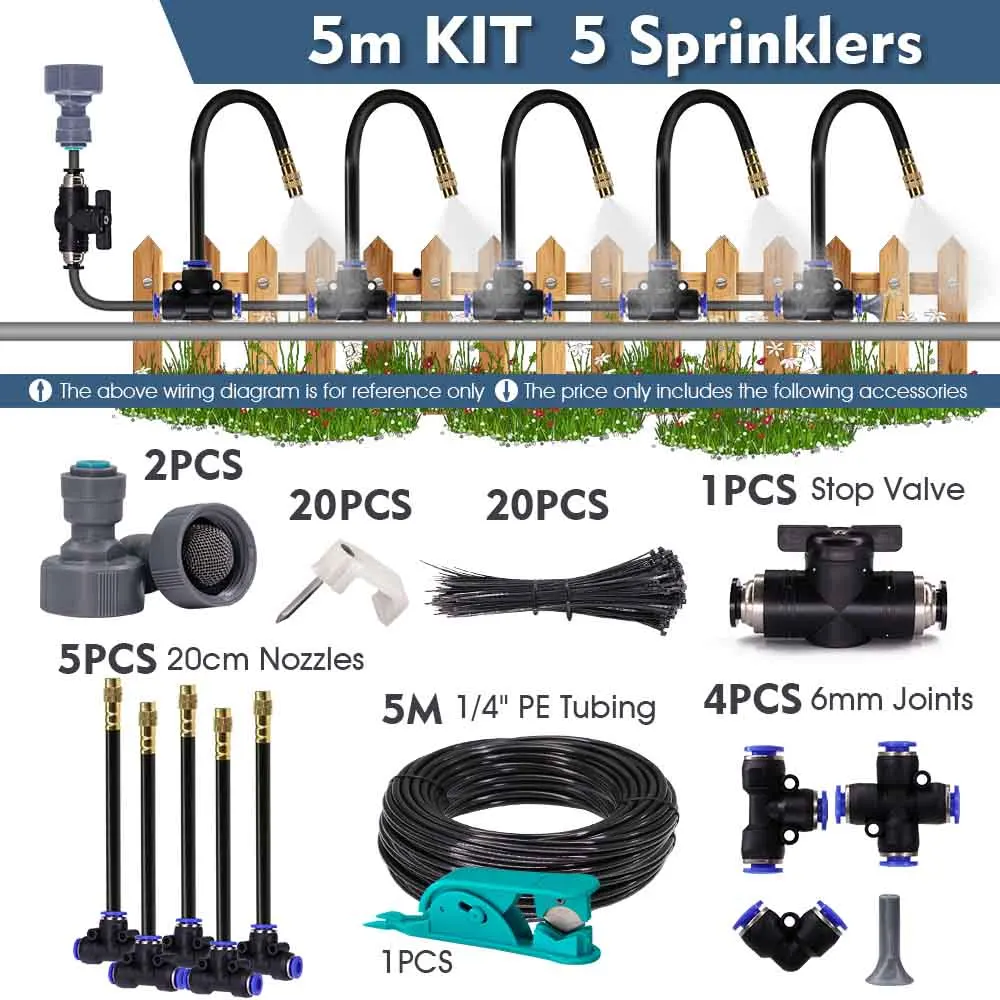 30-5m 1/4" 4/6mm Misting Cooling System 360° Free-bend Adjustable Nozzle Atomizer Sprayer for Outdoor Garden Irrigation Watering image 3