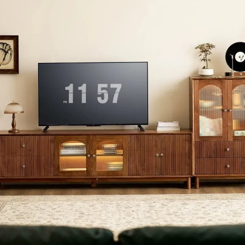 For North American Black Walnut Solid Wood TV Cabinet French Retro Style Living Room Storage Console Home Entertainment