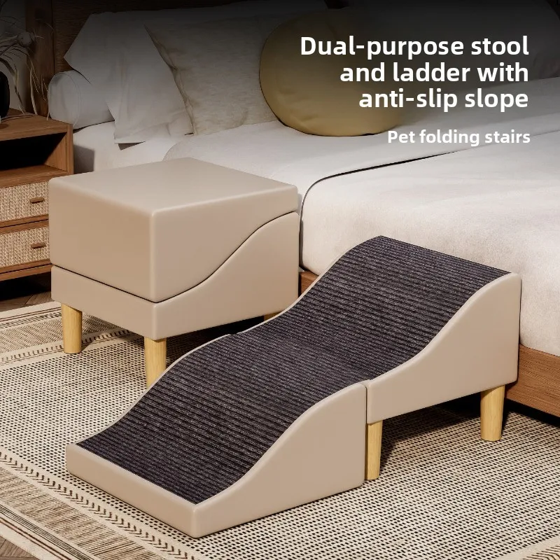 Help Senior Dogs Get On the Bed Foldable Pet Stairs Anti Slip Accordion Ramp, Portable Steps for Small Pets