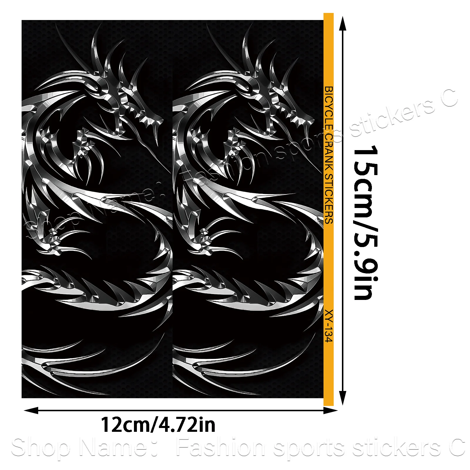 1Pair Silver Dragon Bike Crank Arm Stickers, Waterproof Scratch Resistant Decals for Road Bike Crankset
