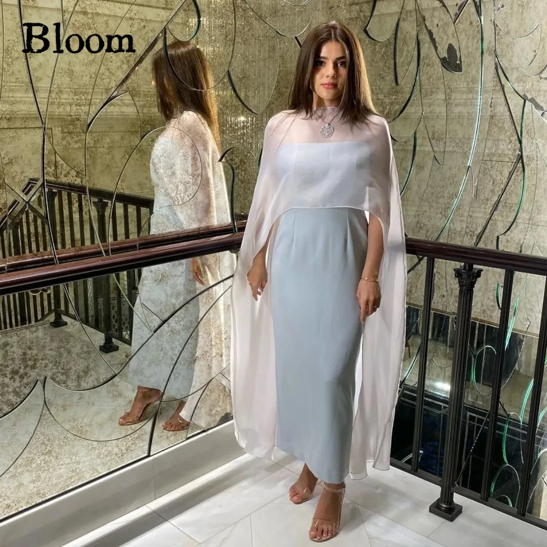 

Bloom See Through Shawl Prom Dresses Straight Strapless 2-piece Ankle-length Simple Style Evening Dresses Formal Party Gown