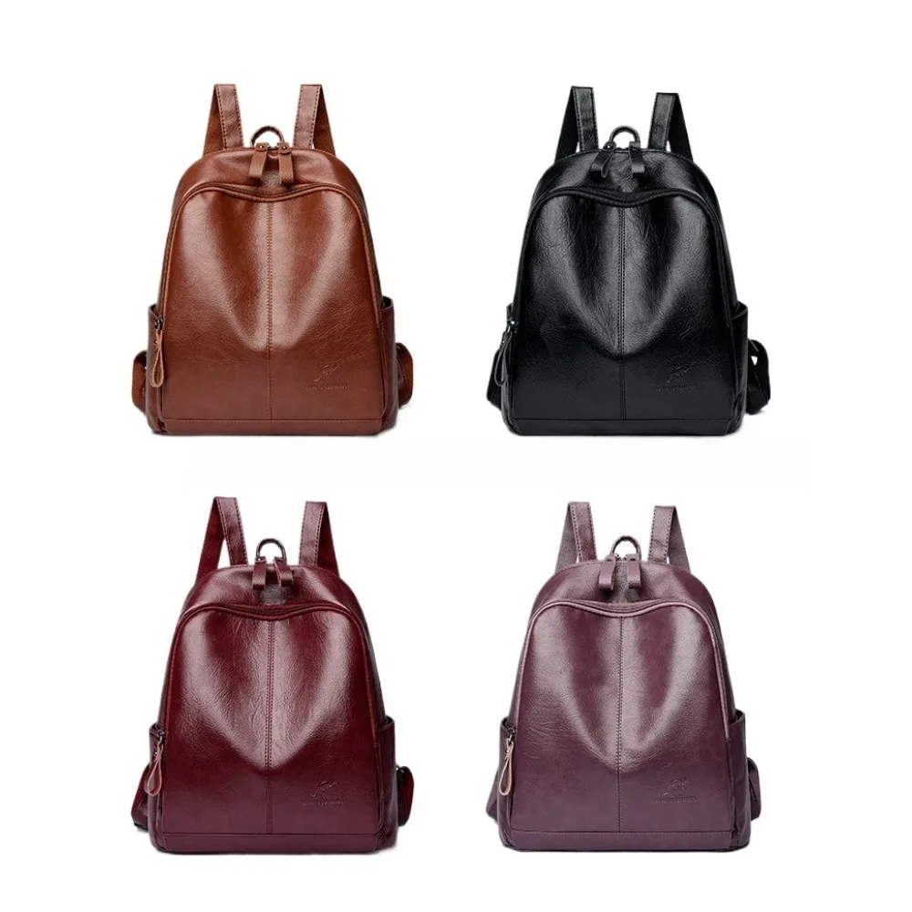 PU leather casual women's double shoulder bag, large capacity, soft leather, lightweight, water-resistant, travel backpack
