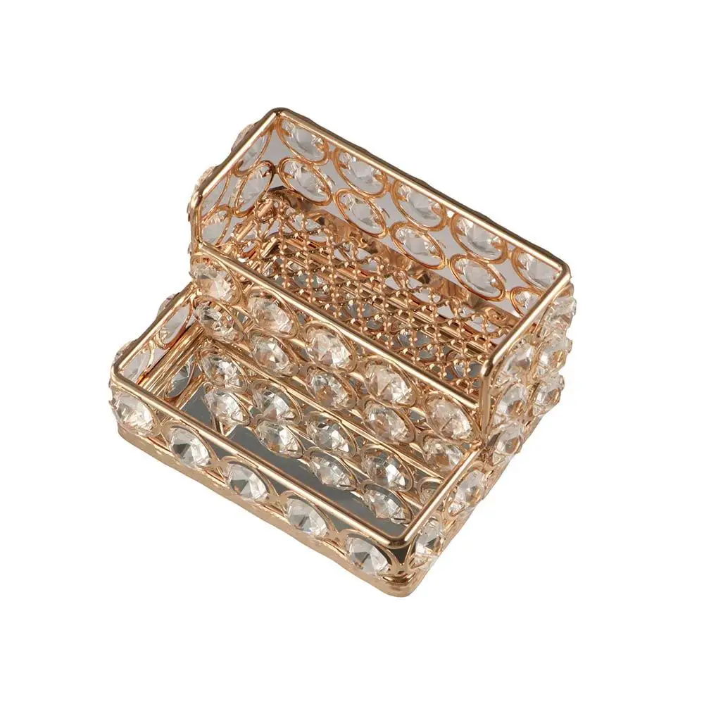 Double-layer Business Card Holder Shiny Round Crystal Large Capacity Business Card Display Stand Easy To Find