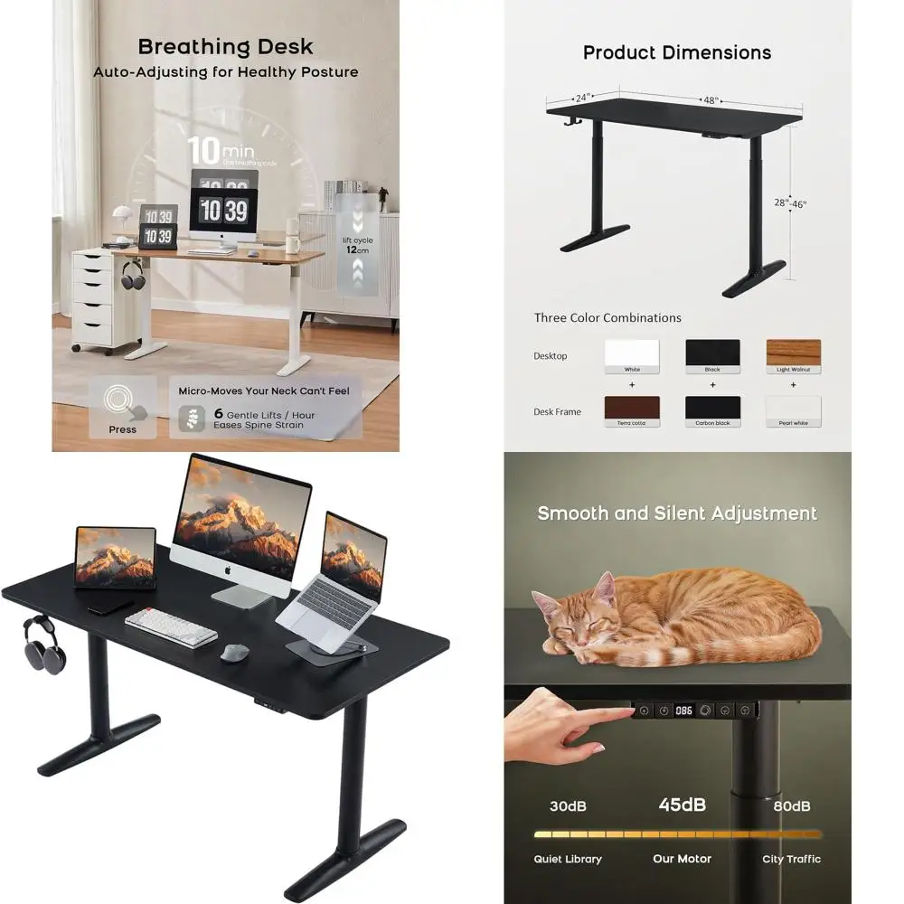 

Round Tube Electric Standing Desk, 48x24 Adjustable Height Desk, Memory Sit-Stand Desk for Home Office (Black)