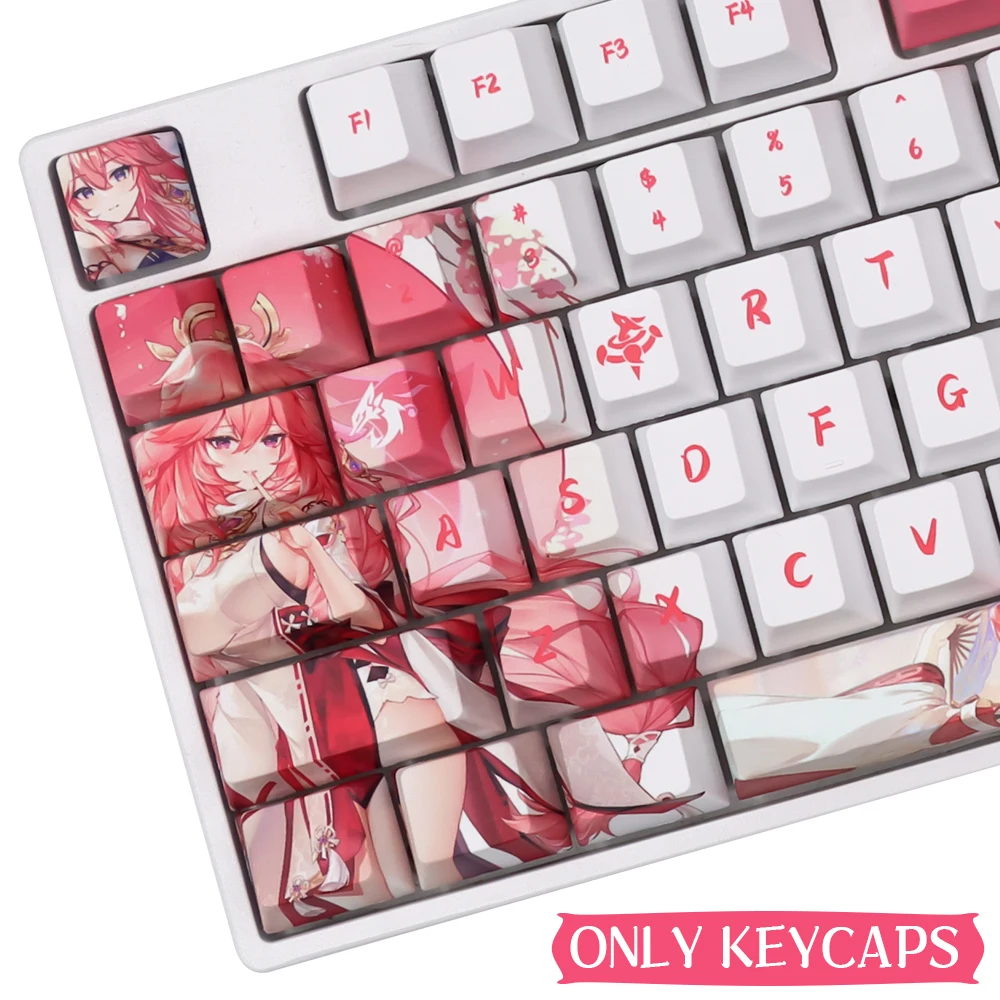 Genshin Tác Động Diệp Hách Balo Mikkor Keycap PBT 132 Cái Anh Đào Hồ Sơ Hồng Trắng Keycaps Cá Tính Cơ Nhuộm Phụ