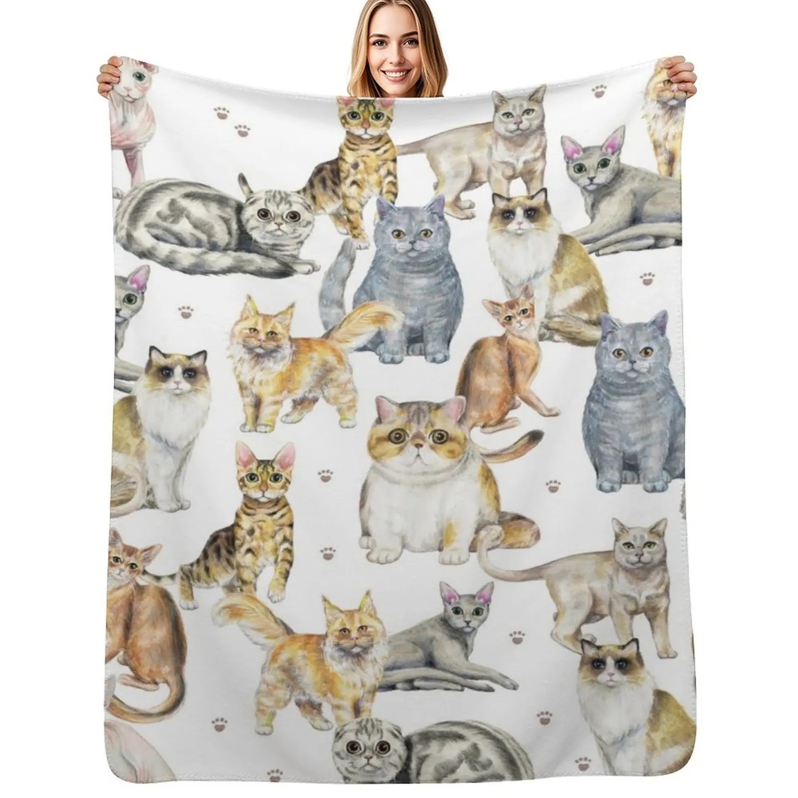 Cats Collage Throw Blanket Compact Warm Blanket for Car Road Trip