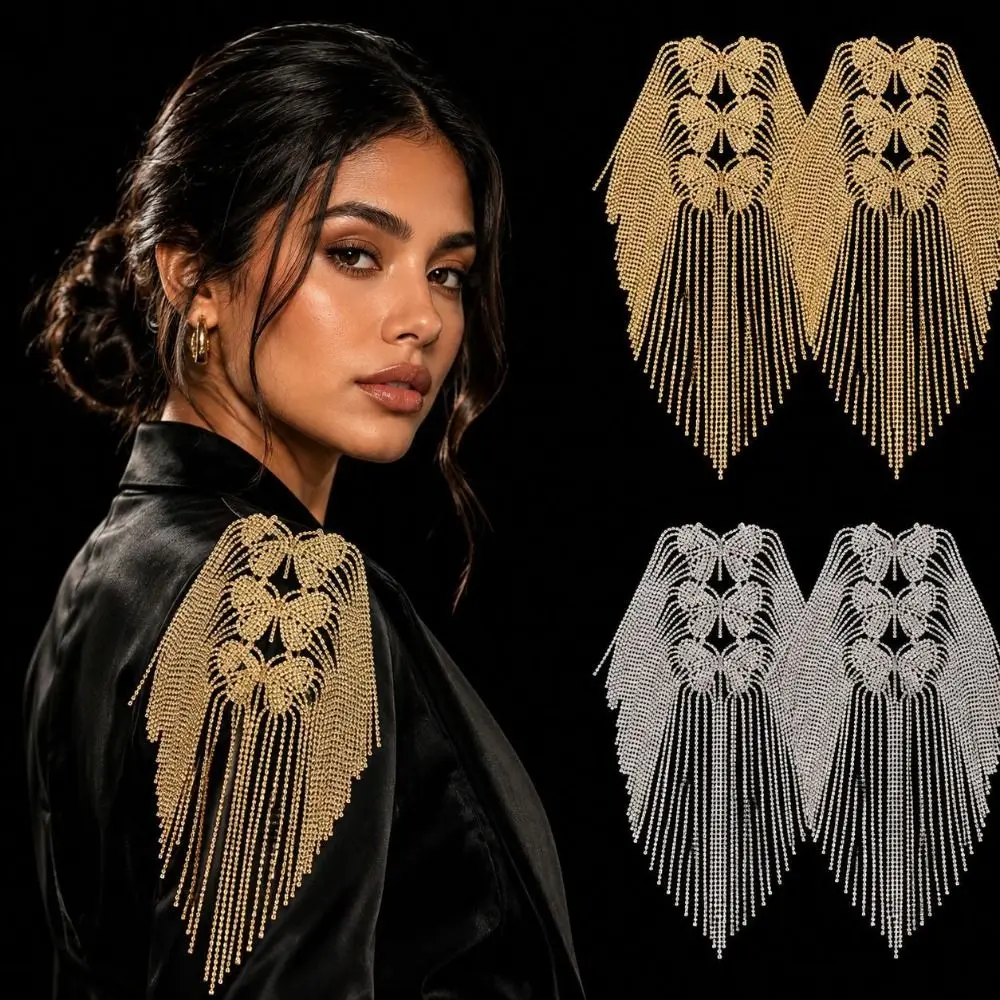 Rhinestone Shoulder Epaulets Sparkly AB Crystal Exaggerated Shoulder Ornament Fringe Lightweight Clothing Accessory