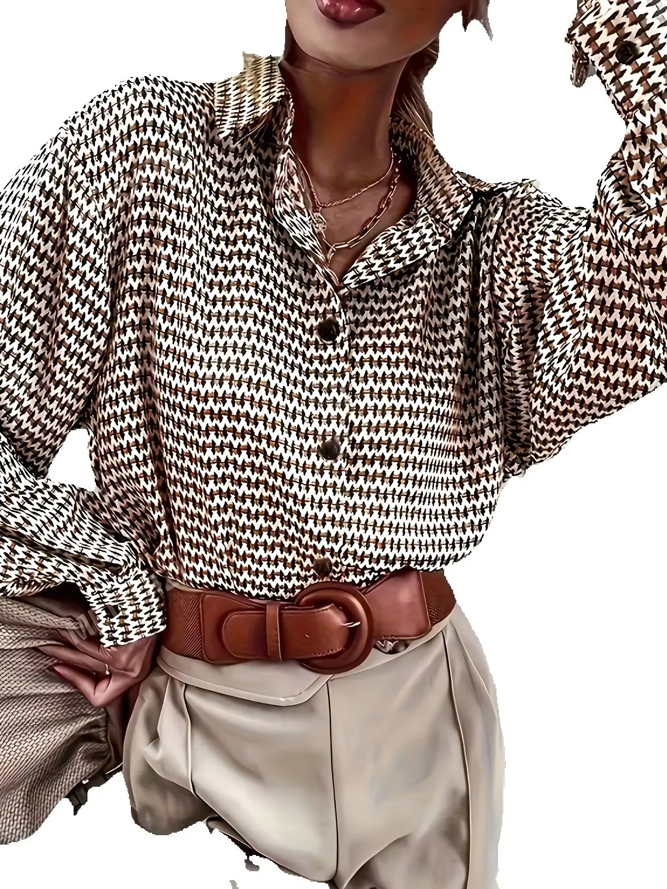 Ladies' Casual, Fashionable, Comfortable Printed Single Row Button-Up Lapel Long-Sleeved Shirt - view 6
