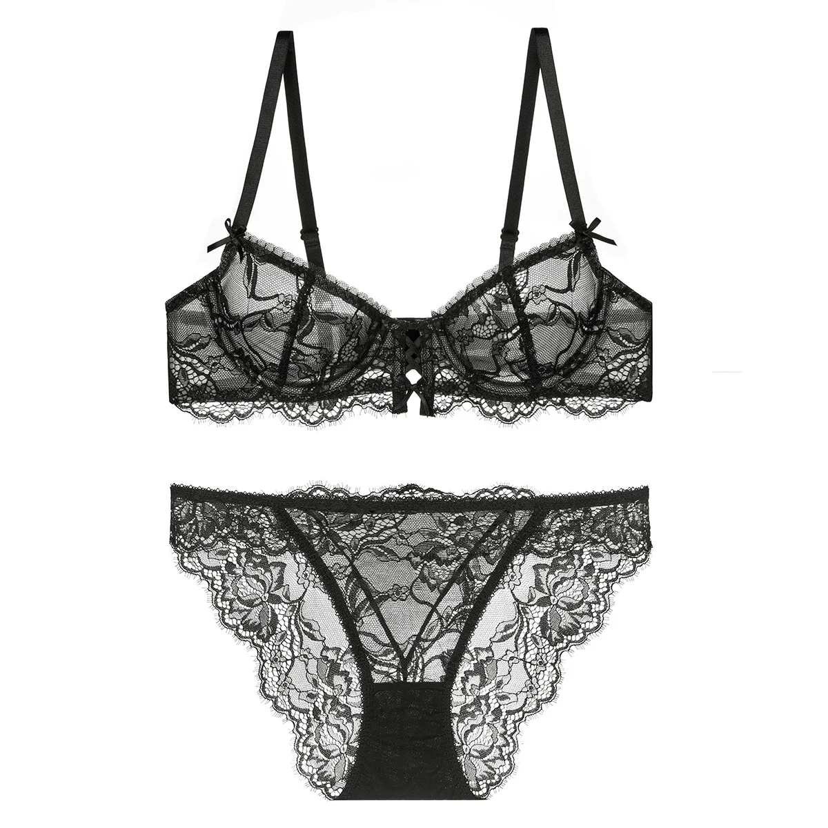 

Сексуальный комплект с однотонным кружевным бюстгальтером и трусиками 1/2 половины чашки для женщин, комплект с мягким бюстгальтером, женское милое кружевное нижнее белье, нижнее белье на каждый день