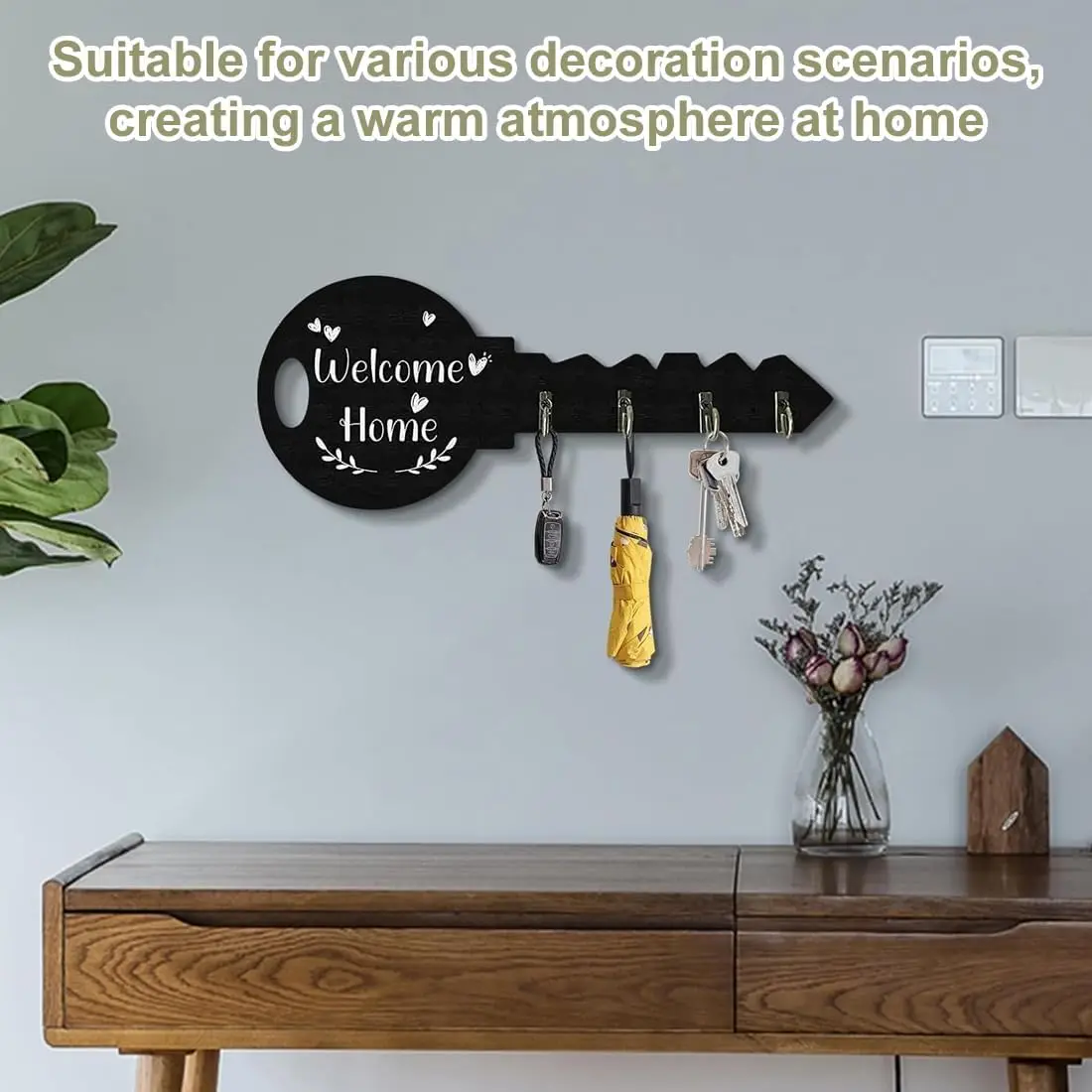 Collectible Figurines, Colgador Llaves Pared de Madera con, Porta Llaves para el Hogar, Decorativo Negro Perchero de llaves