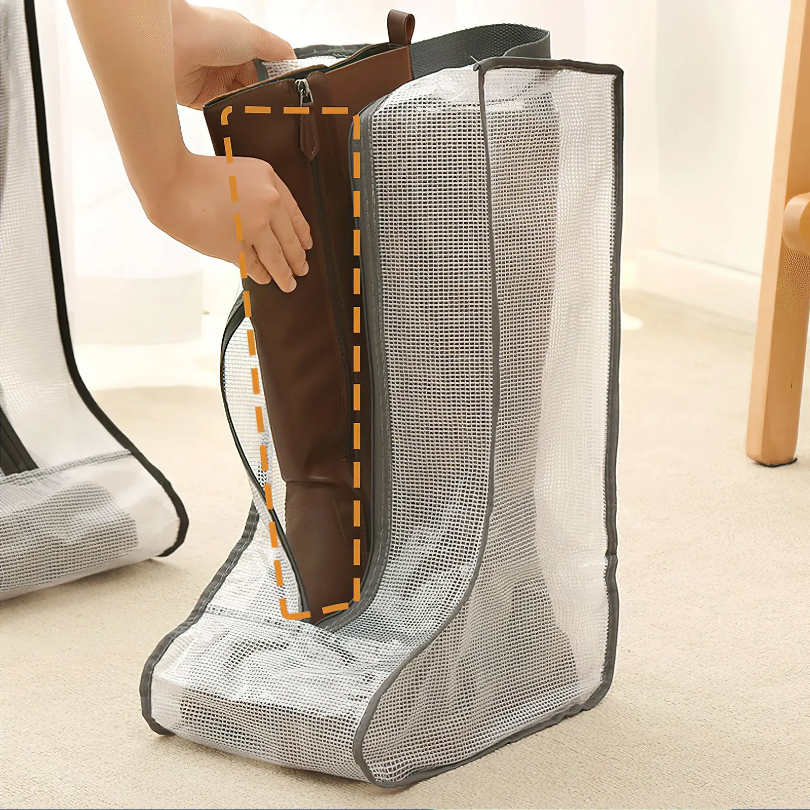 

Boots Storage Bag Zipper Handle Design Shoe Organizer Travel Foldable Waterproof Boot Pouch Reusable for Riding Snow