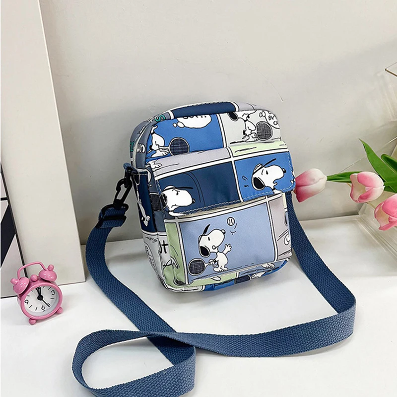 MINISO Disney Cartoon Shoulder Bag Girl Crossbody Phone Bag Cute Snoopy Mini Square Bag Printed Canvas Bag Adjustable Straps