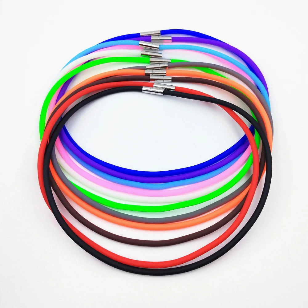 

3MM 35-70CM Color Silicone Tube Rubber Necklace Rope Stainless Steel Buckle DIY Jewelry Bracelet Jewelry Making Rope