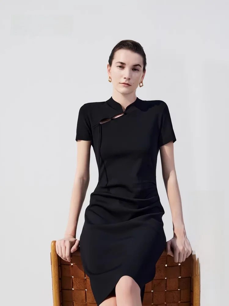 

New Chinese Sle Knitted Dr Women's Summer New Version Slimming Dr Waist-Cinching Ele ort Sve Midi ...