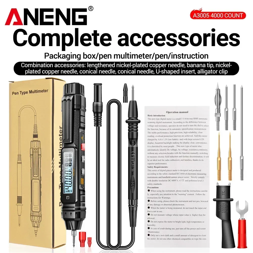 

ANENG A3005 Digital Multimeter Pen Non-Contact Voltage Tester 4000 Counts Auto AC/DC Ohm Diode Detector Electrician Tool