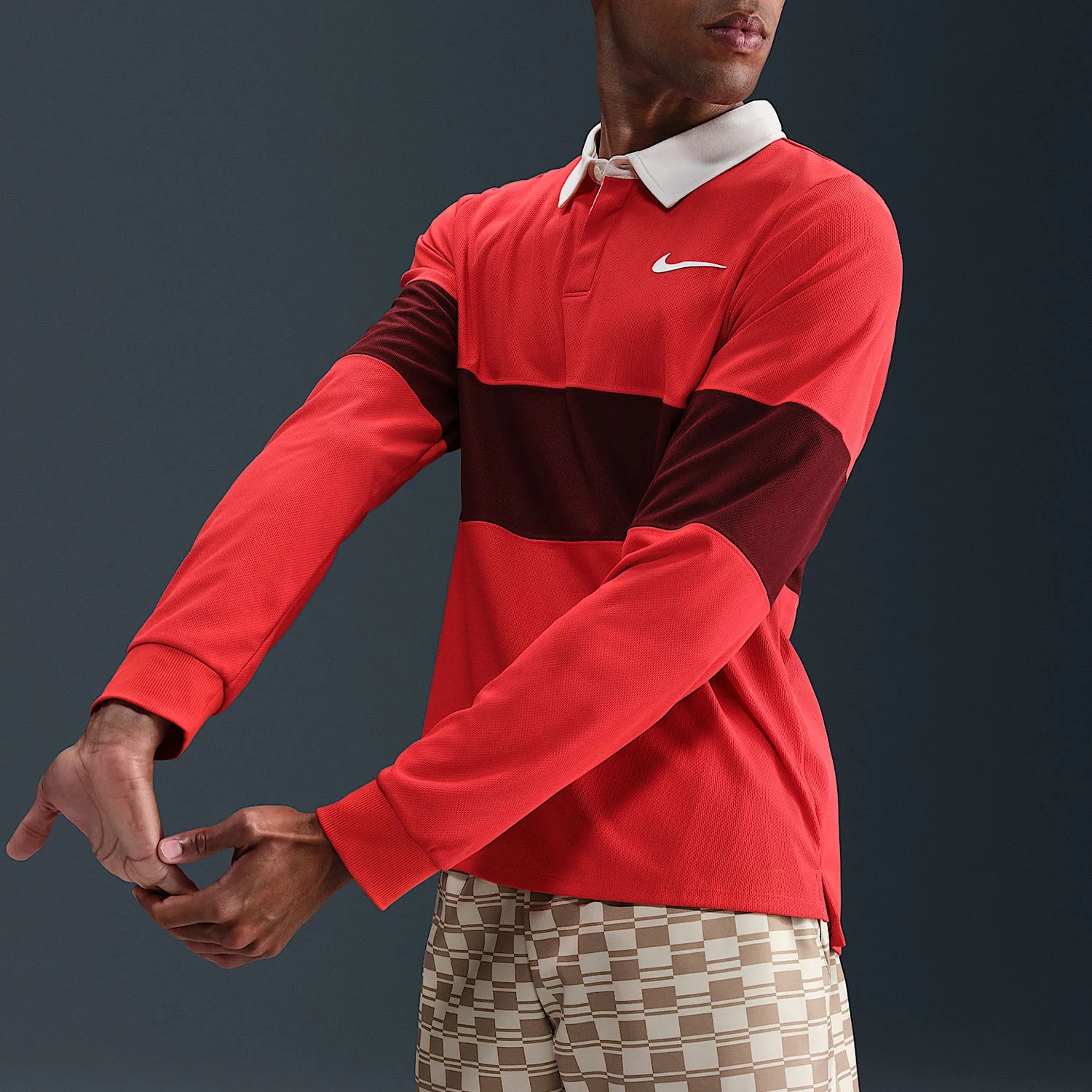 

Оригинальная мужская рубашка Nike Dri FIT ADV свободного кроя с длинными рукавами и лацканами IB8142-696