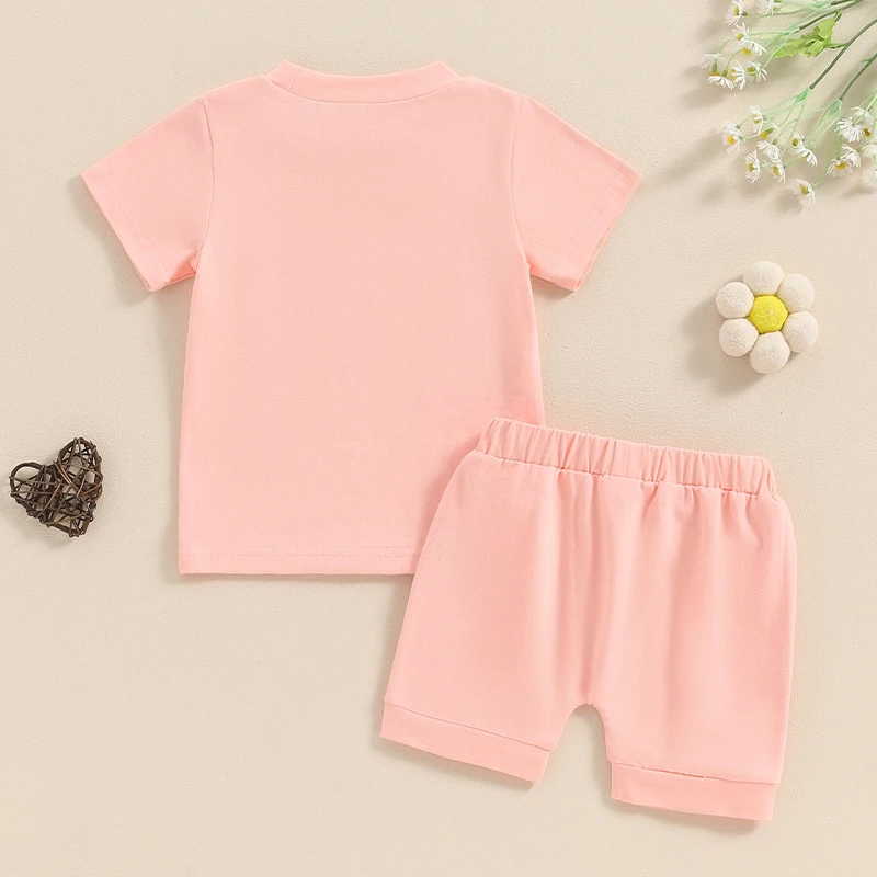 

Baby Girl 2Pcs Summer Outfits Short Sleeve Letter Embroidery Tops Elastic Waist Shorts Set Infant Clothes