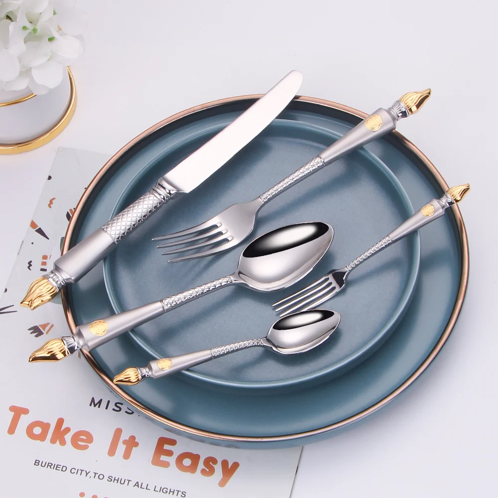 10/15/20Pcs Luxury Tableware Stainless Steel Cutlery Set Dinnerware Knife Fork Spoon Set Kitchen Utensils Flatware Sliverware