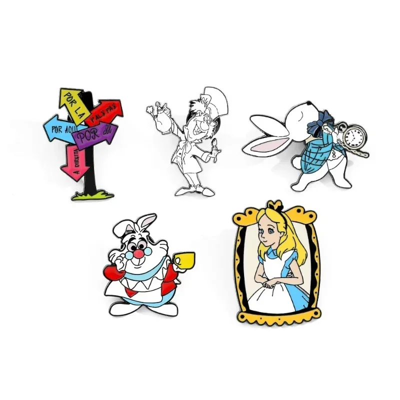 5pcs Anime Peripheral DSN Alice in Wonderland Brooch Cute Fashionable Enamel Pin Jewelry Accessories Decorate Gift