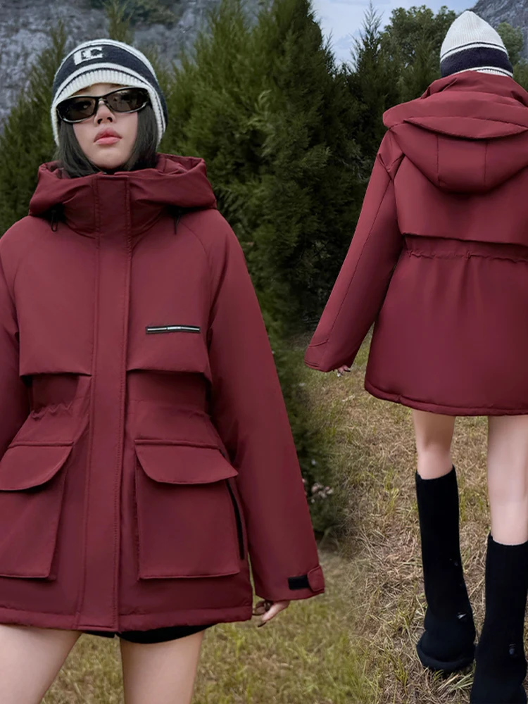 

Женское хлопковое пальто средней длины с капюшоном, зимняя верхняя одежда, свободный крой, корейское длинное пальто из полиэстера Sve