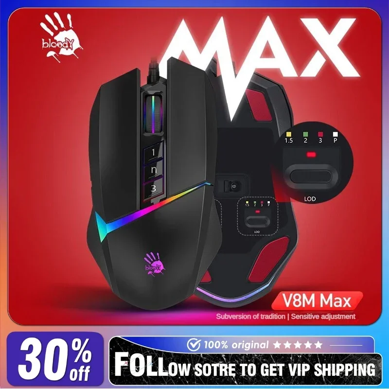 Bloody V8M PRO/MAX Mouse RGB 2k Rate of Return Ergonomic 10 Programming Buttons Macro Pc E-sports Gaming Accessories Wired Mouse