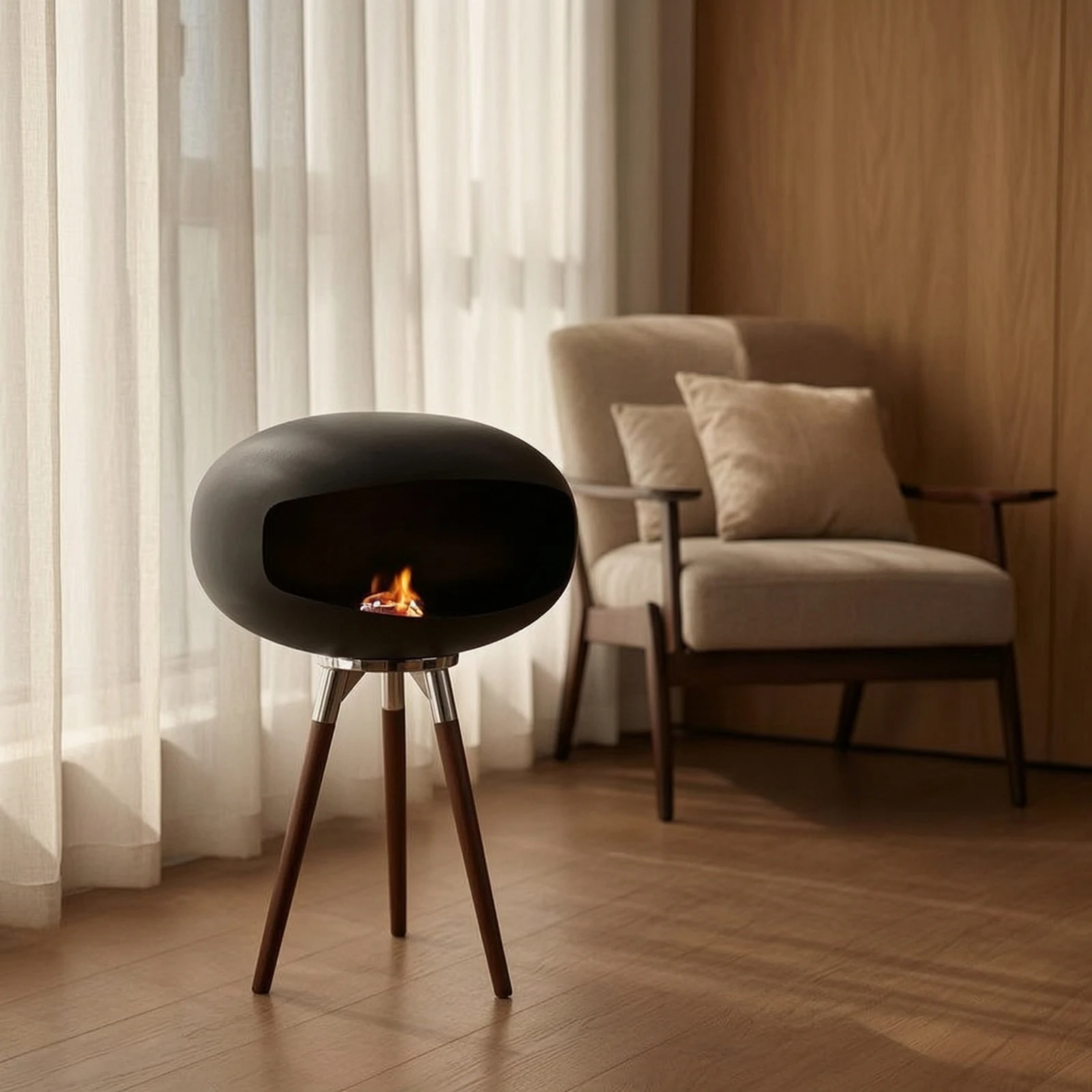 Tripod Fireplace Portable Ethanol Fireplace Fire Bowl Clean-Combusting Heater Smokeless for Homeowners, Terrace, Living Room view 3