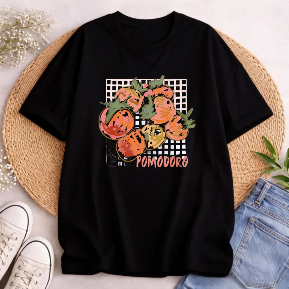 Vintage Tomato Graphic Tee Italian Summer Shirt Trending Y2K Fashion Top Oversized O-neck Short Sleeve