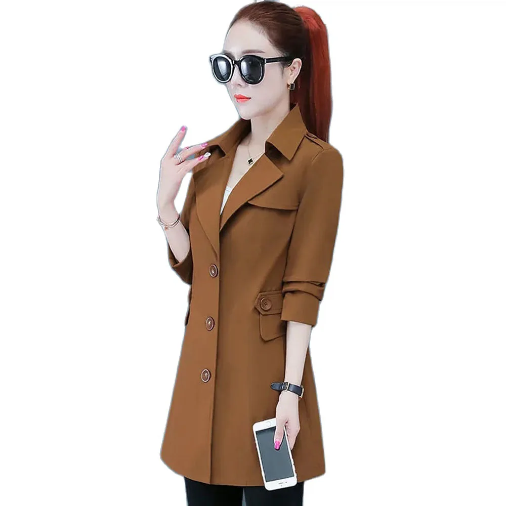 

2023 NEW Women's Trench Coat Spring Autumn Casual Outerwear Suit Collar Single-Breasted Lining Coats Female Windbreakers