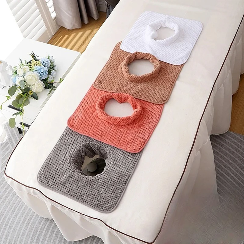 

Square 35*35Cm Velvet Thickened Beauty Spa Massage Table Planking Face Towel with Face Berath Hole Spa Massage Bedspread Towel