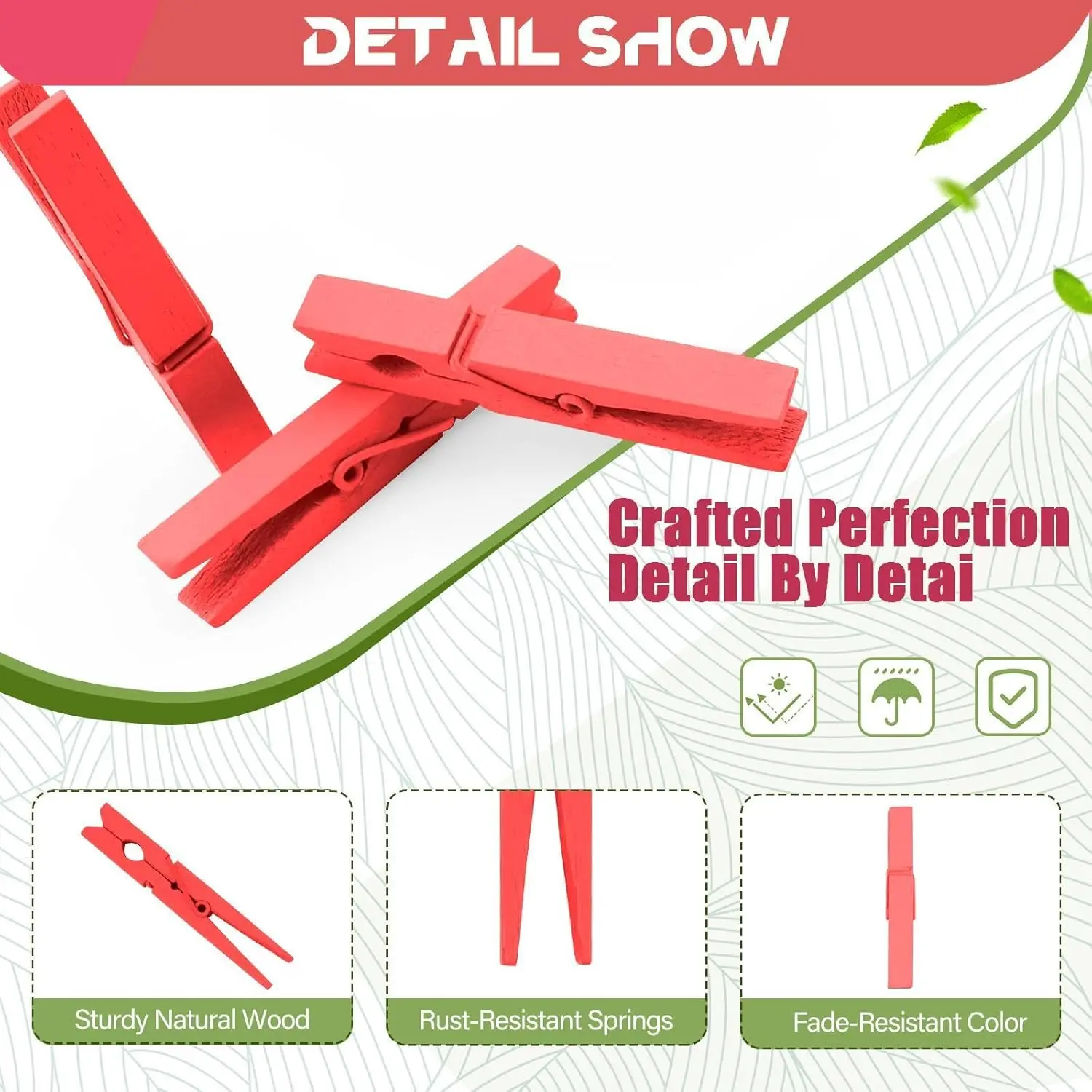 100 Pcs Red Clothes pins - 2.9 Inch Wooden Clothespins Cheer Clips | Vibrant for Crafts Classroom Decorations Clothing Pictures