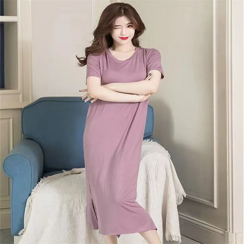 Modal Cotton Nightdress Women's Summer Thin Section With Chest Pad Pajamas One-Piece With Bra Can Go Out Home Clothes